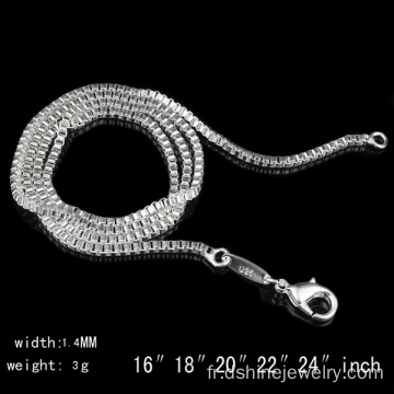 Collier de chaîne de boîte argentée Mens Sterling 925 placage d’argent